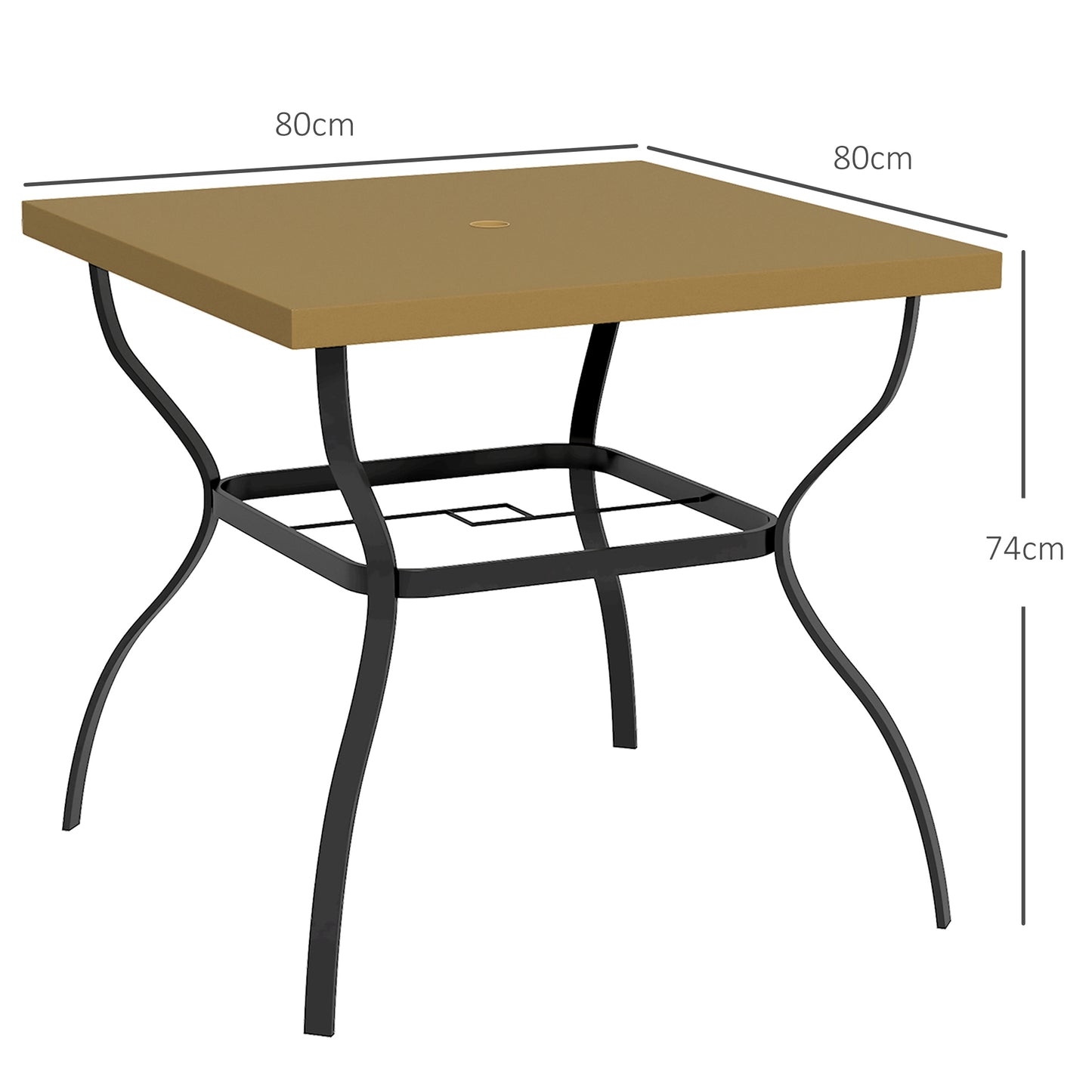 Garden Dining Table w/ Umbrella Hole, Dining Table for 4, Brown
