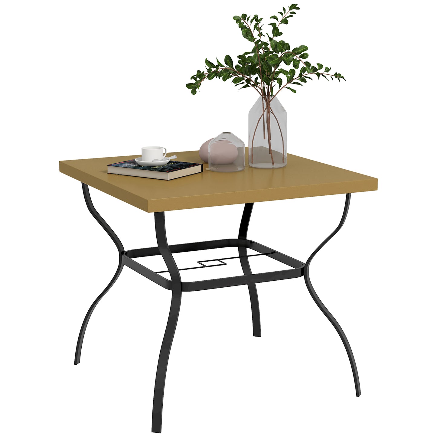 Garden Dining Table w/ Umbrella Hole, Dining Table for 4, Brown