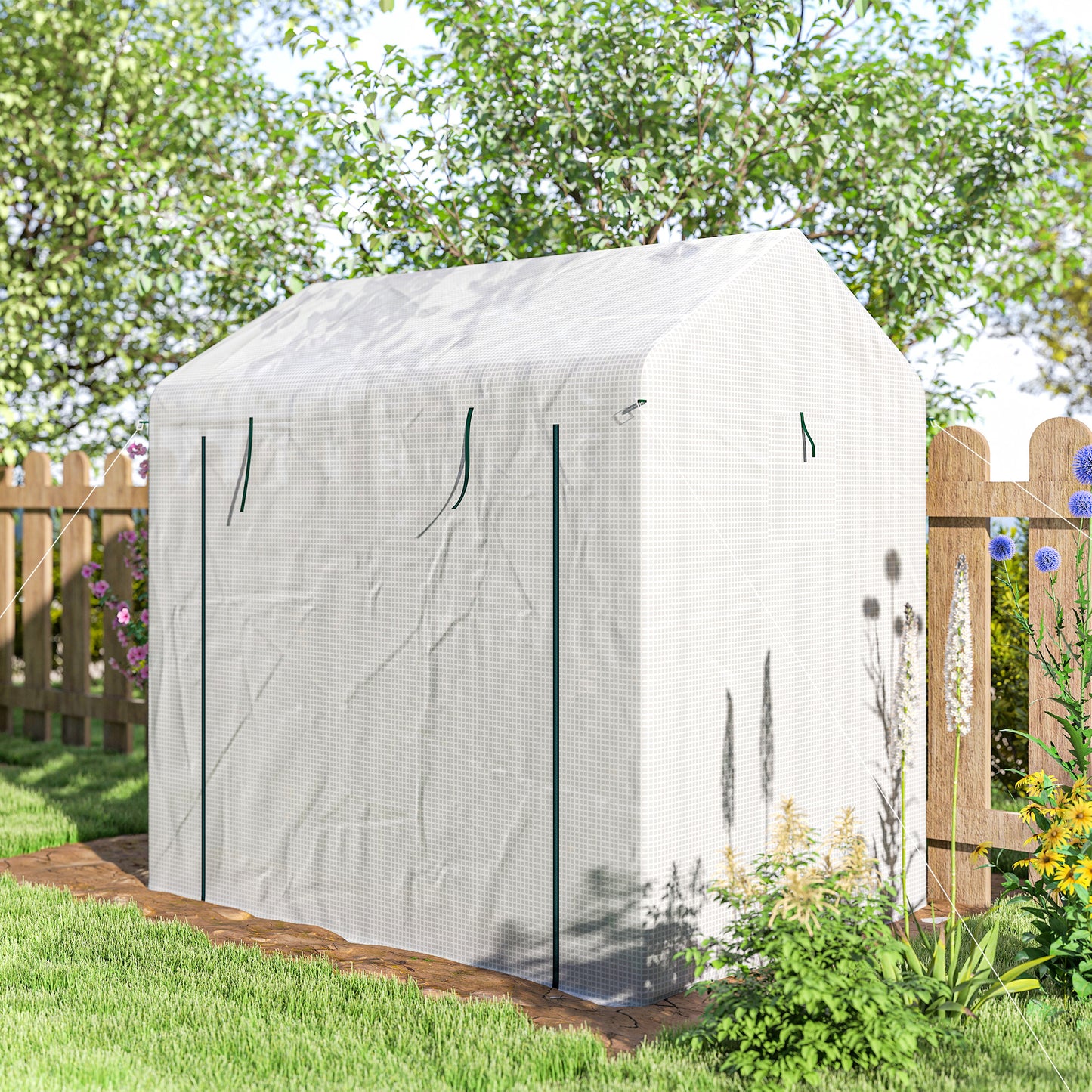 Walk-in Greenhouse, Green House with Mesh Windows, White