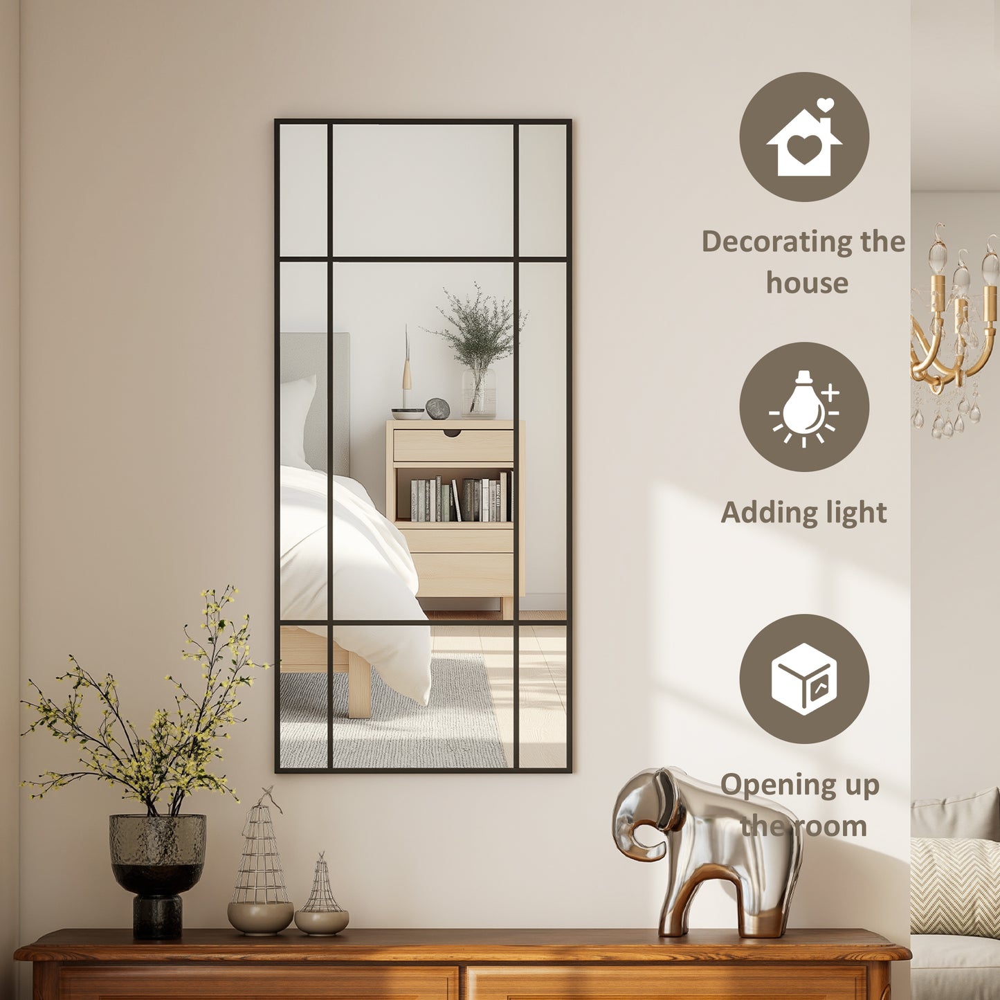 Window Style Vanity Mirror 110 x 50cm Hanging Wall Mirror Black