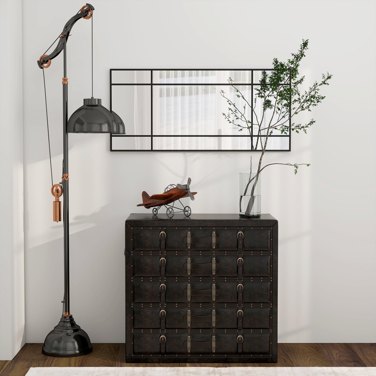 Window Style Vanity Mirror 110 x 50cm Hanging Wall Mirror Black