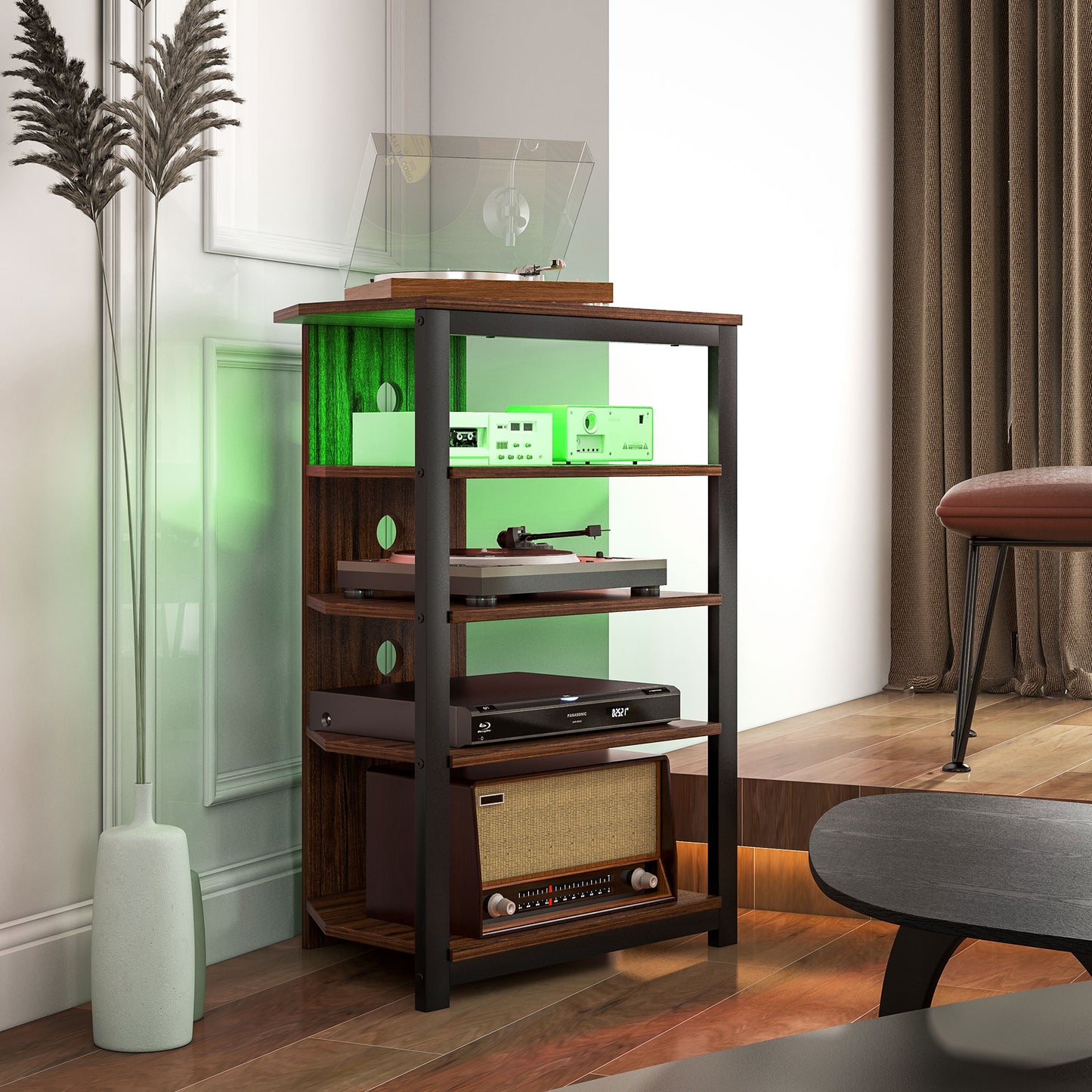 TV Stand with Lights, 4-Tier Storage Shelves for TVs up to 29"