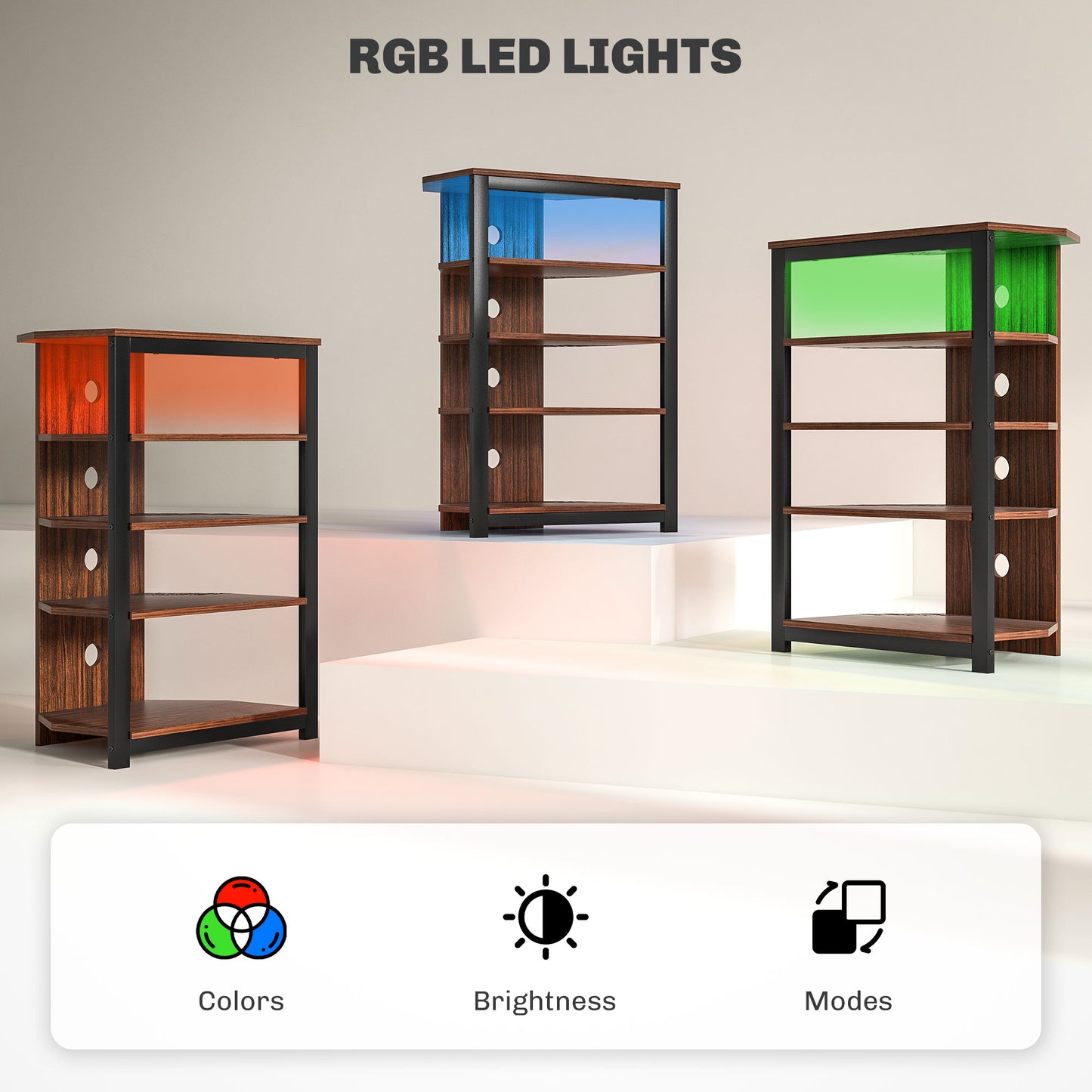 TV Stand with Lights, 4-Tier Storage Shelves for TVs up to 29"