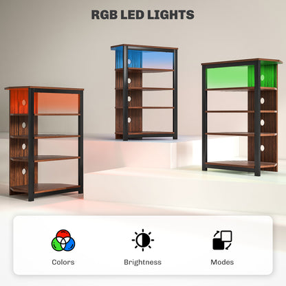 TV Stand with Lights, 4-Tier Storage Shelves for TVs up to 29"