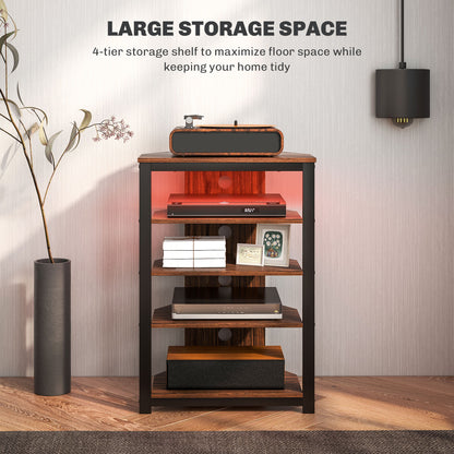 TV Stand with Lights, 4-Tier Storage Shelves for TVs up to 29"
