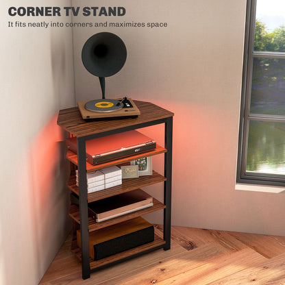 TV Stand with Lights, 4-Tier Storage Shelves for TVs up to 29"