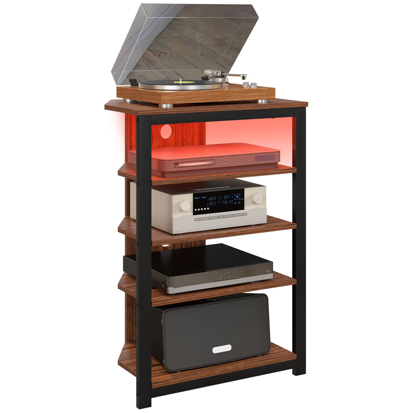 TV Stand with Lights, 4-Tier Storage Shelves for TVs up to 29"
