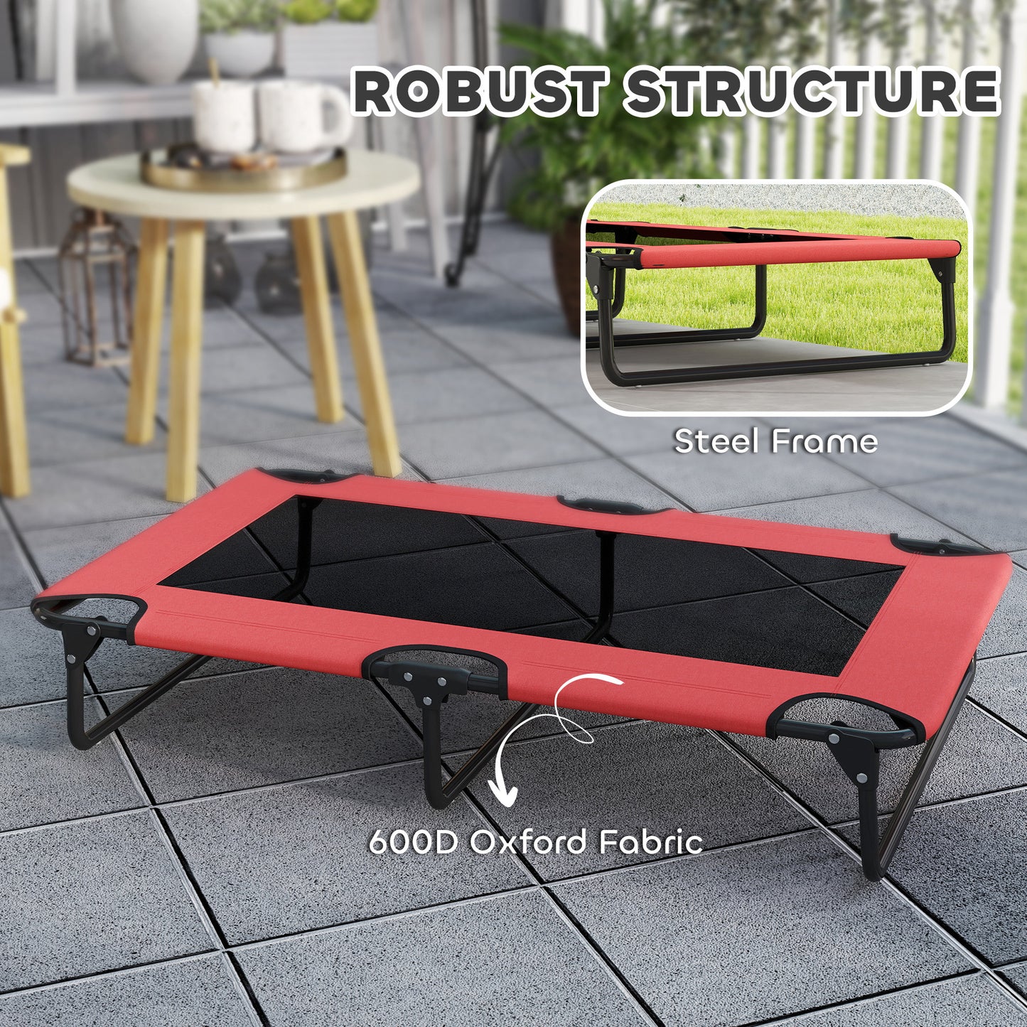 Raised Dog Bed with Breathable Mesh for Large Dogs, Red