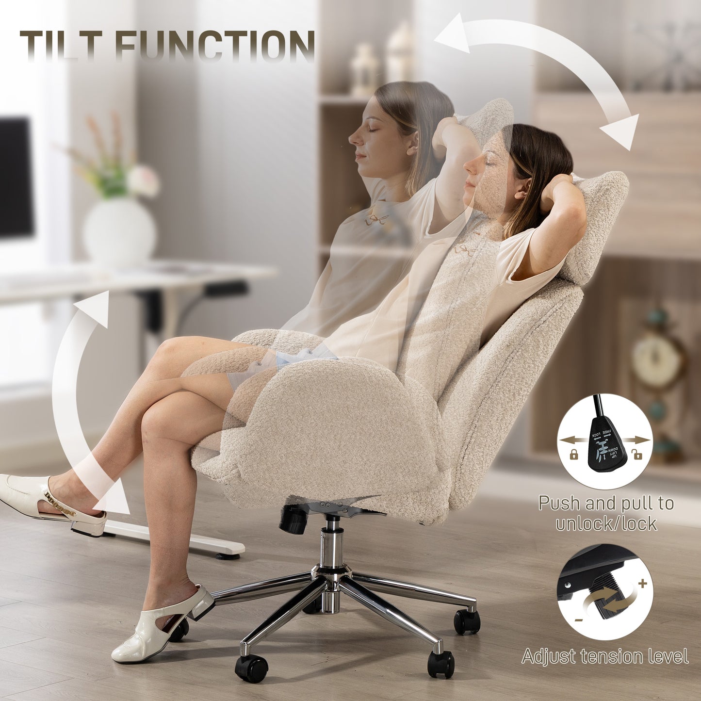 Office Chair with Adjustable Headrest, Comfy Desk Chair, Pale Grey