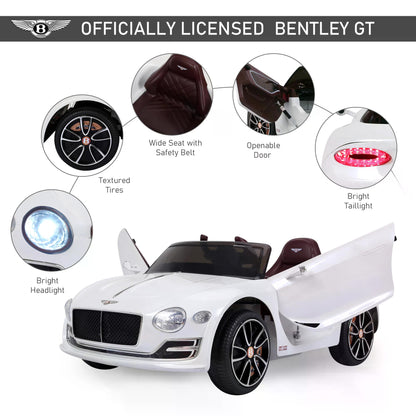 HOMCOM Compatible 12V Kids Children Electric Ride-on Car Bentley GT Twin Motors with LED Lights Music Parental Remote Control White