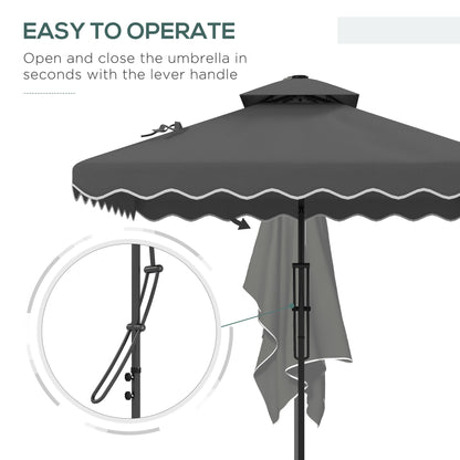 2.5m Square Double Top Garden Parasol Cantilever Umbrella with Ruffles, Grey
