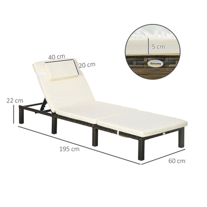 2 Pieces Rattan Sun Loungers w/ Padded Cushion for Poolside Cream White