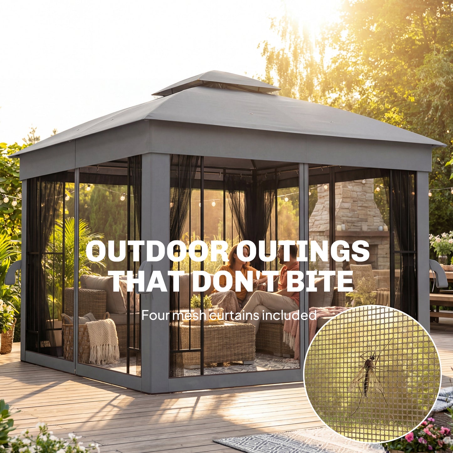 3 x 3 m Garden Gazebo with Shelves, UPF50+ Permanent Gazebo