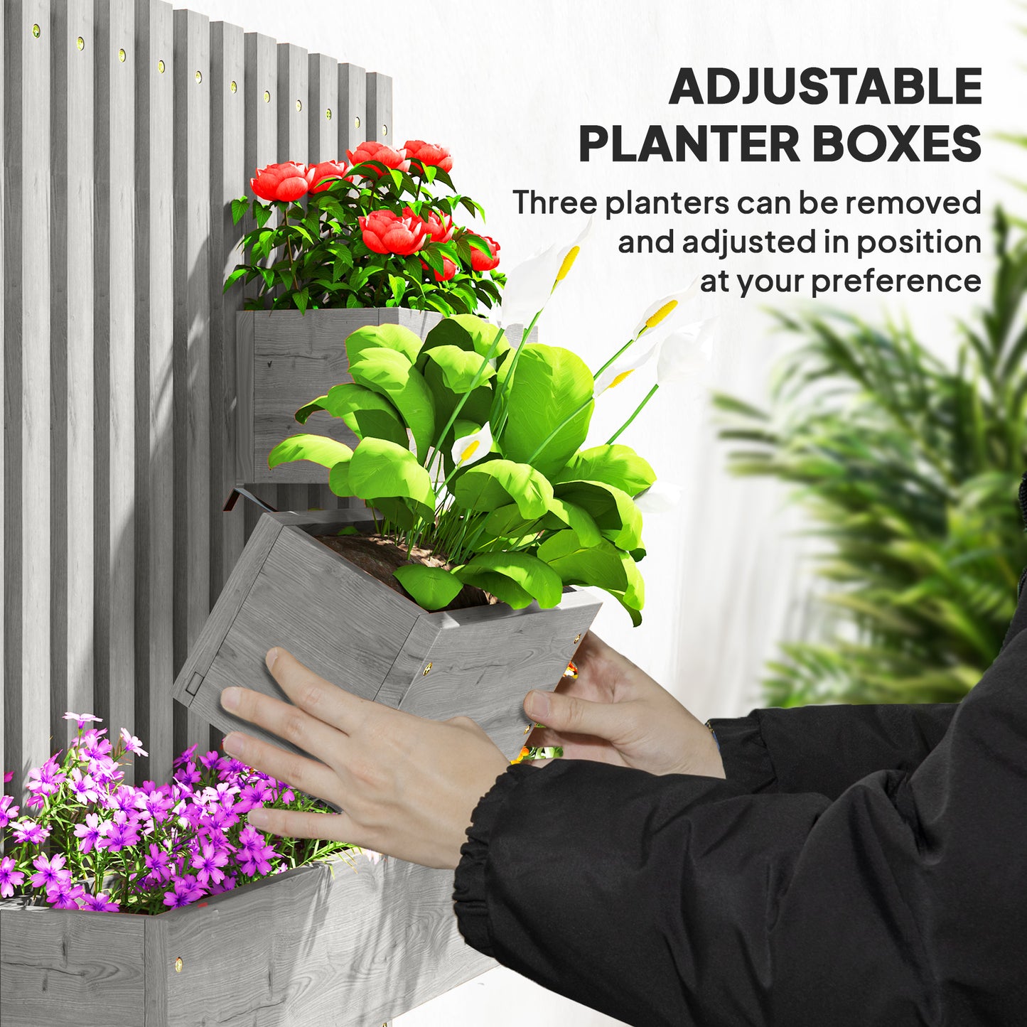 Wooden Garden Planters with Trellis Wall-mounted Raised Garden Bed