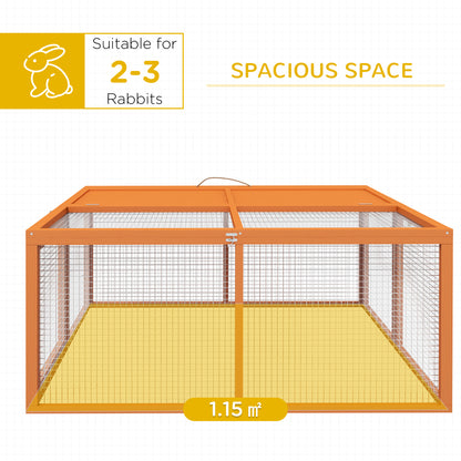 Rabbit Hutch, Folding Wooden Rabbit Run with Openable Top, Orange