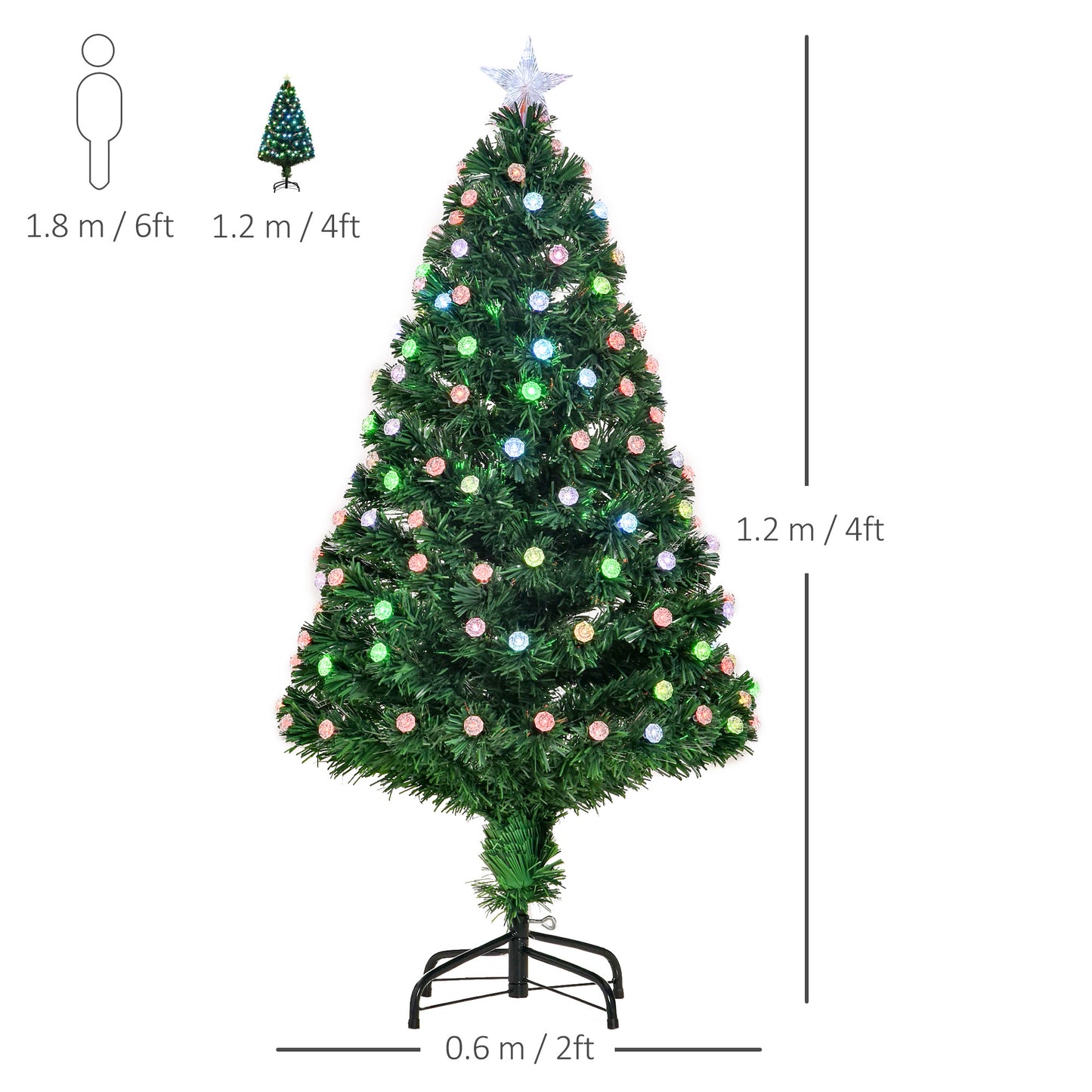4FT Pre-Lit Artificial Christmas Tree w/ Fibre Optic Led Light Xmas Decorations
