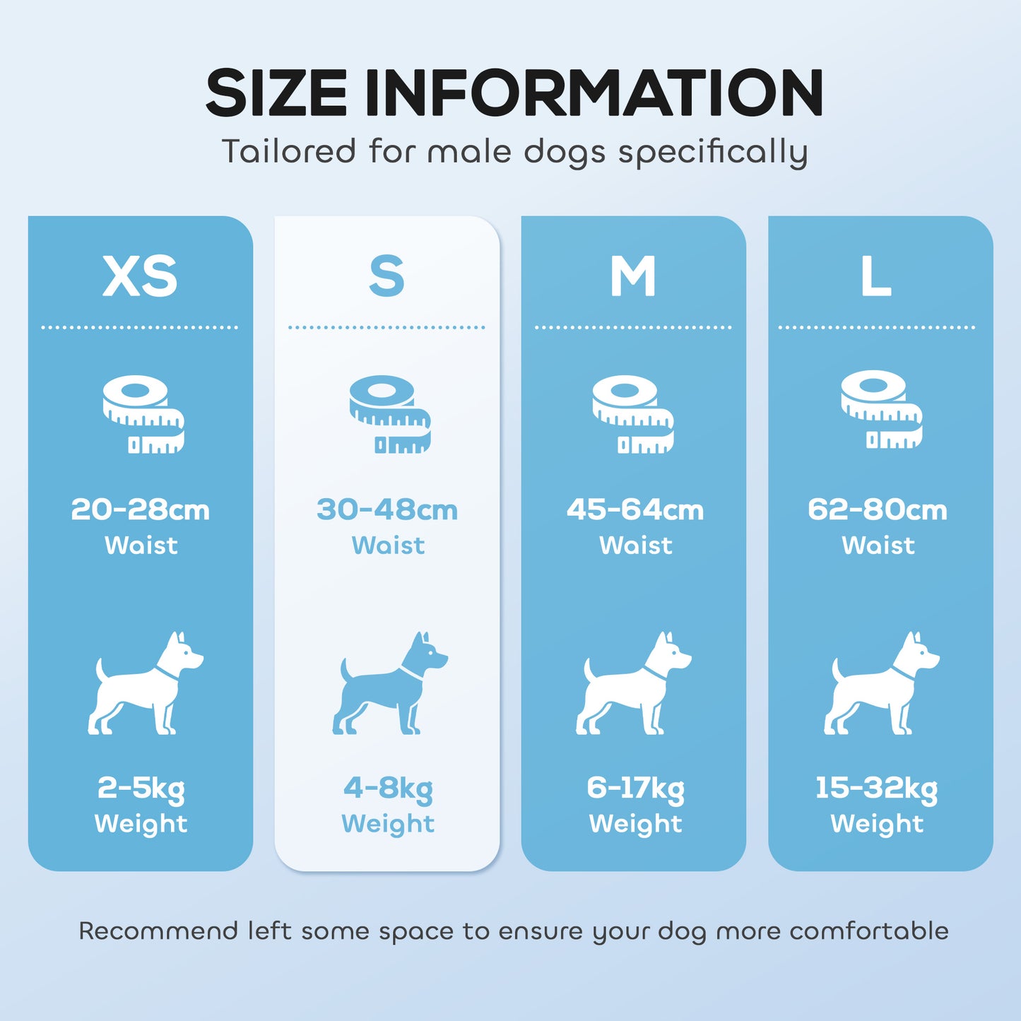 Disposable Dog Diapers Male, 48 Count Absorbent Dog Nappies, Puppy Sanitary Wraps Panties for Incontinence or Excitable Urination and Training, S, 30-48 cm
