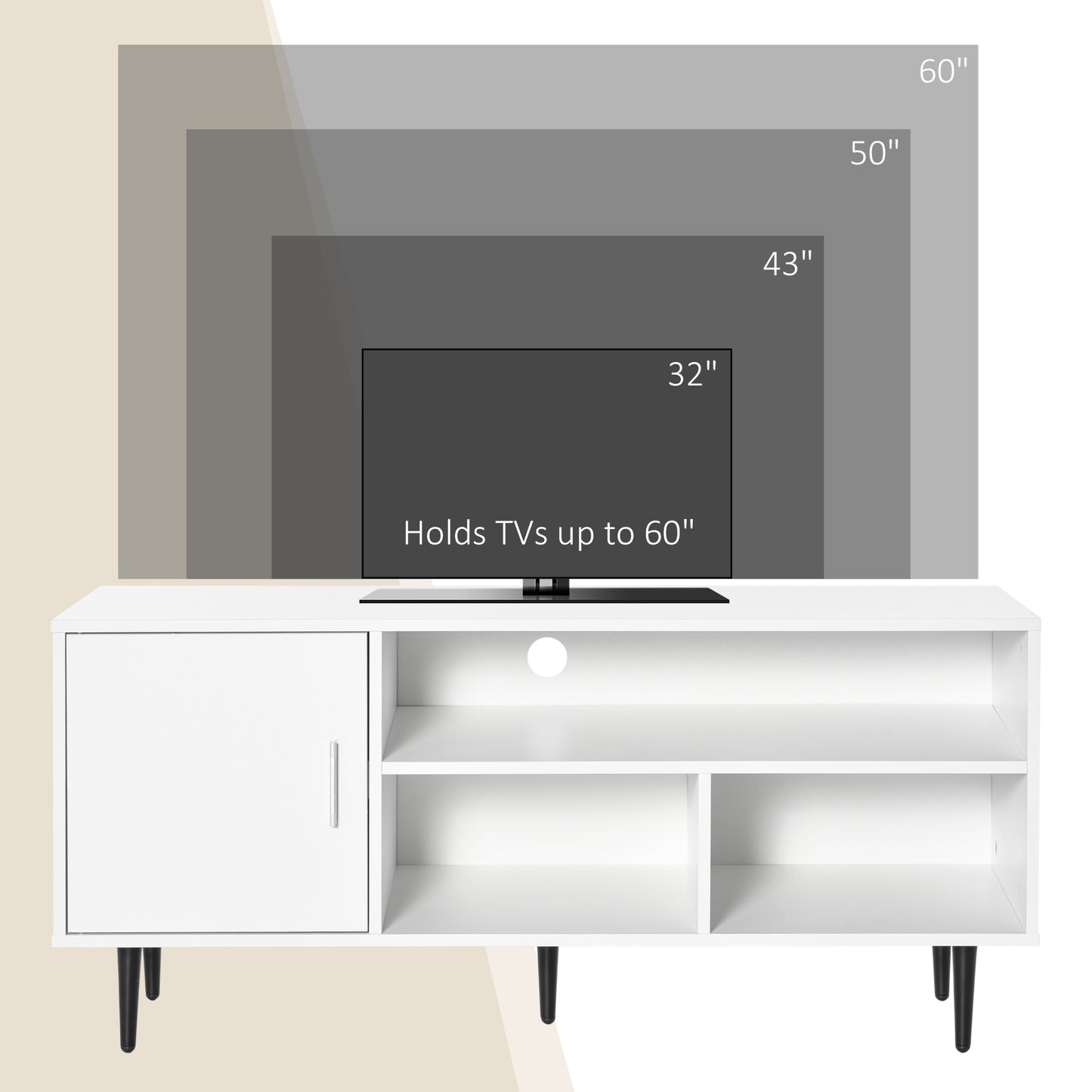 TV Stand Cabinet with Shelves and Cable Hole for Living Room, White