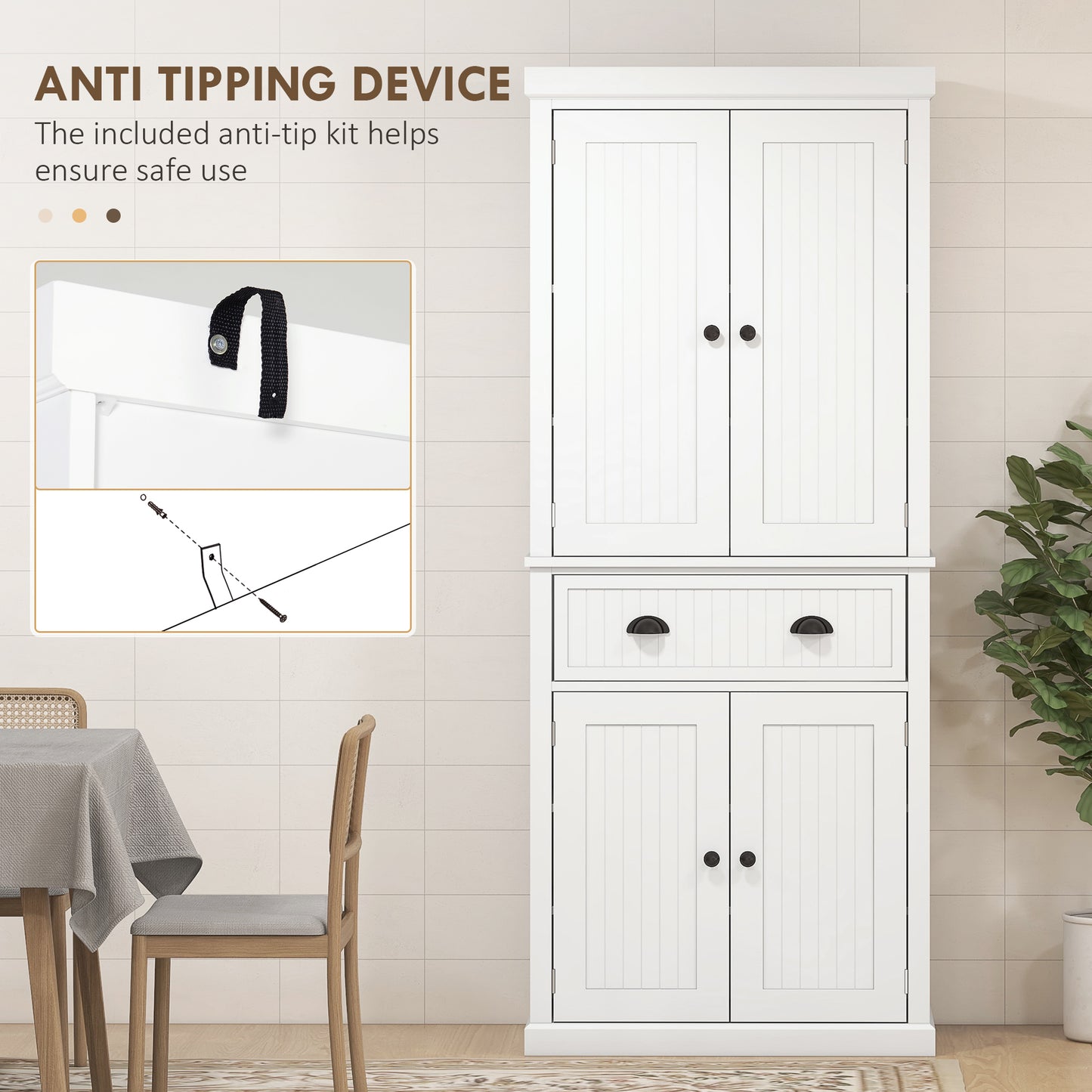Freestanding Kitchen Storage Cabinet with Drawers and Shelves White