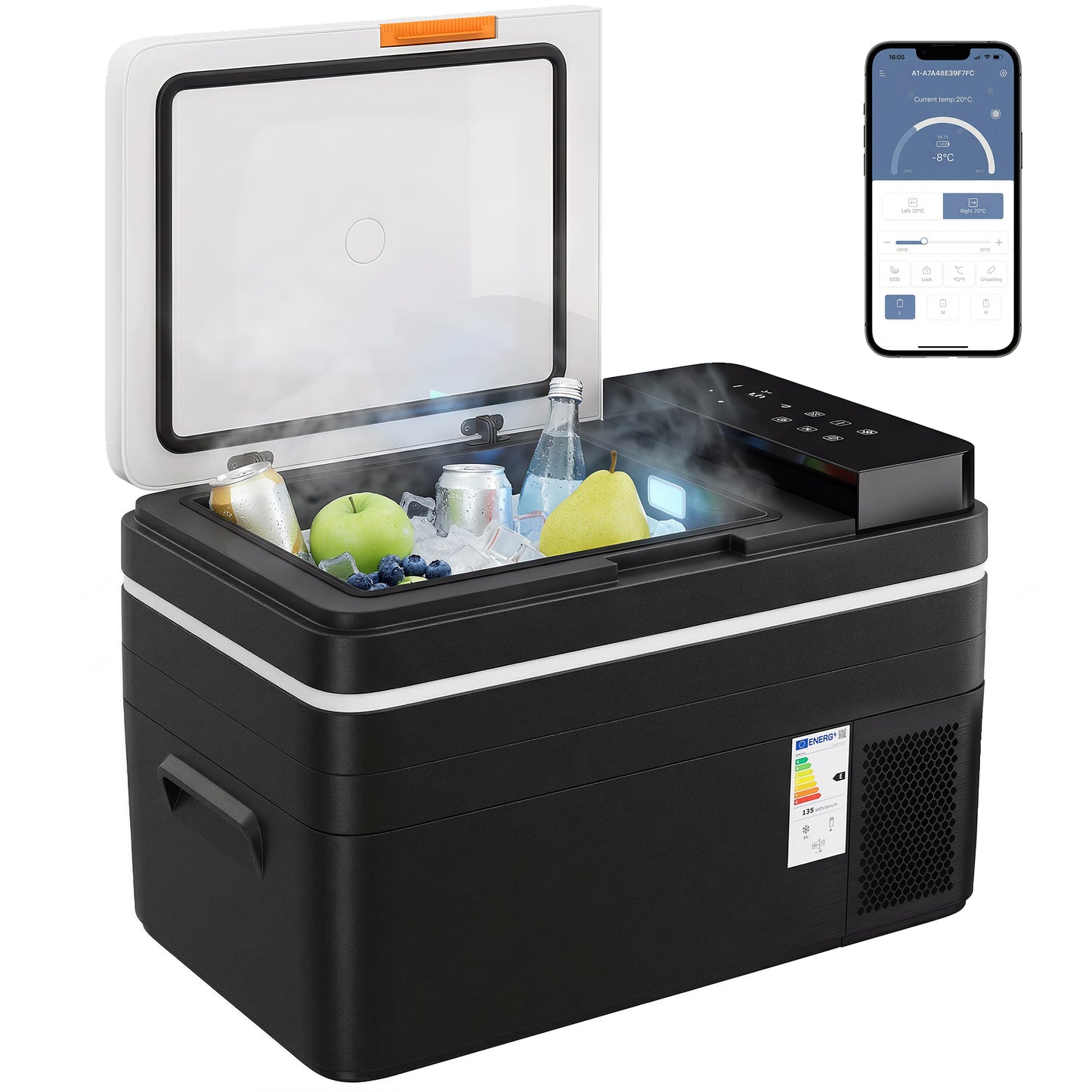 30L Compressor Car Fridge Freezer, Camping Refrigerator with App Control, 12/24V DC and 100-240V AC, Portable Electric Cool Box for Truck SUV Travel Camping, Black