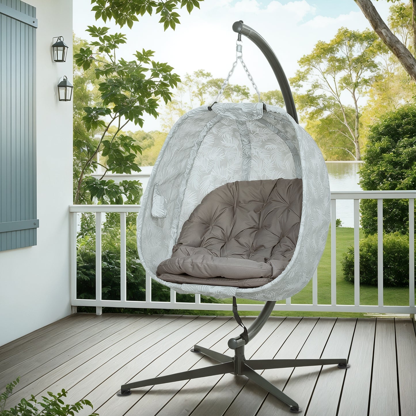 Hanging Egg Chair Outdoor Indoor Swing Chair, Folding Basket, Sand