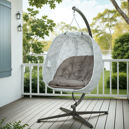 Hanging Egg Chair Outdoor Indoor Swing Chair, Folding Basket, Sand