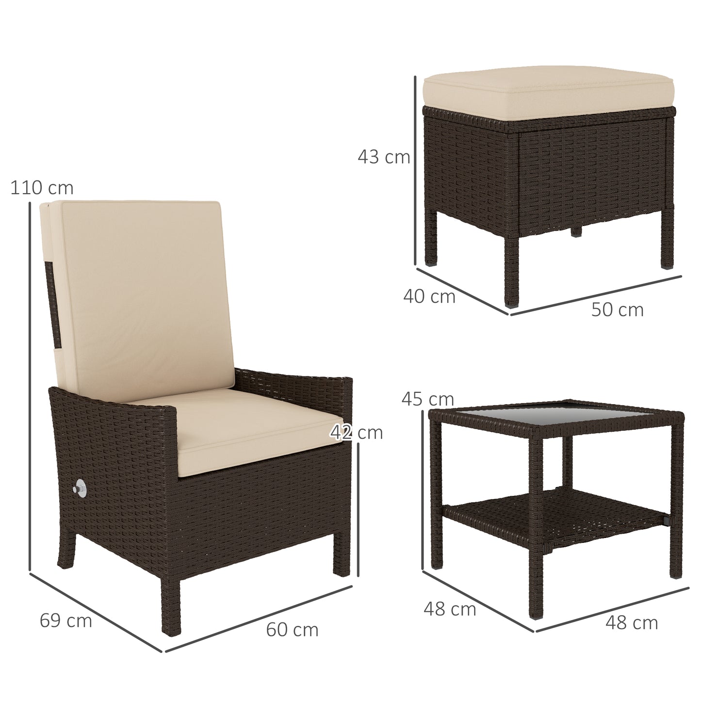 5 PCS Rattan Garden Furniture Set w/ Cushions, Khaki