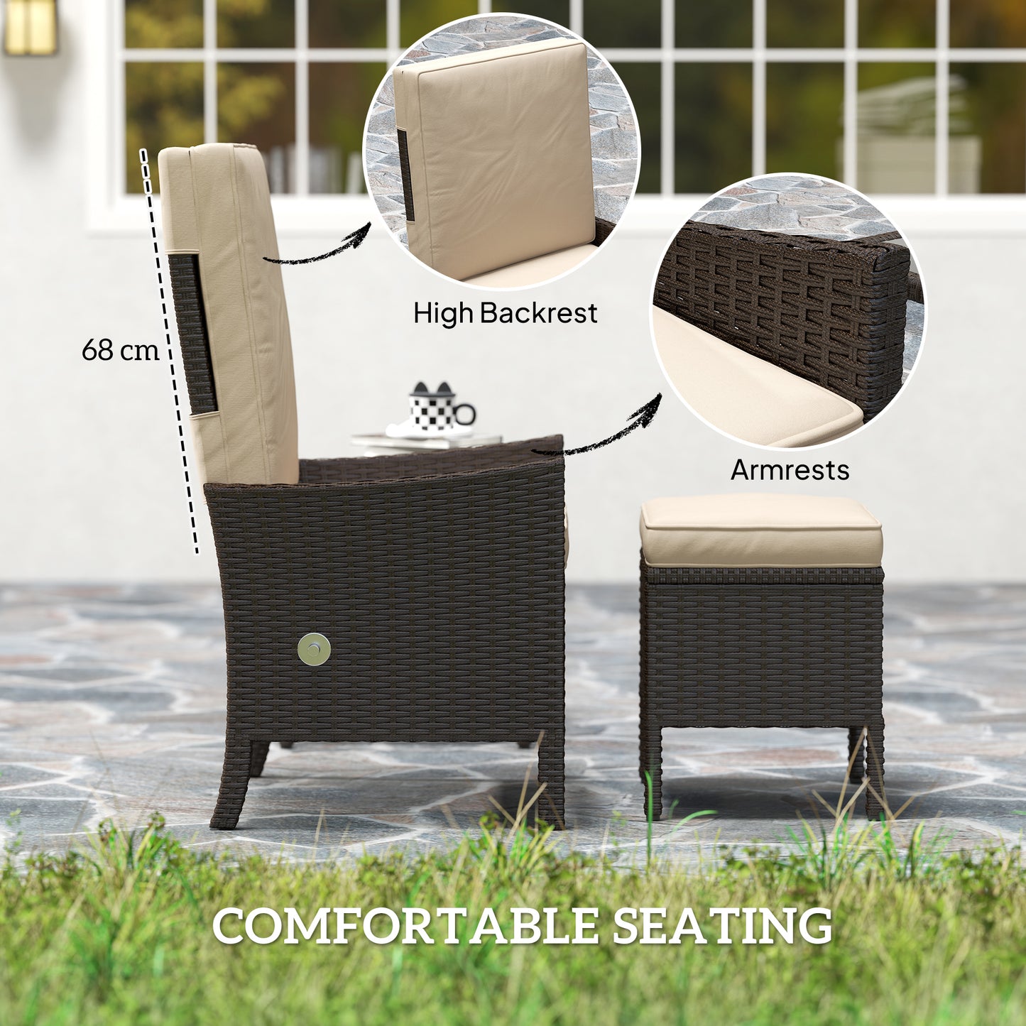 5 PCS Rattan Garden Furniture Set w/ Cushions, Khaki