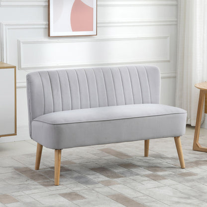 Velvet-Feel Double Sofa w/ Wood Frame Foam Padding