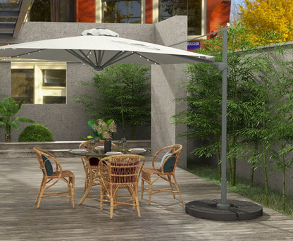 4-Piece Parasol Base Cantilever Offset Patio Umbrella Circular Base Stand w/Carry Handles, Water & Sand Filled
