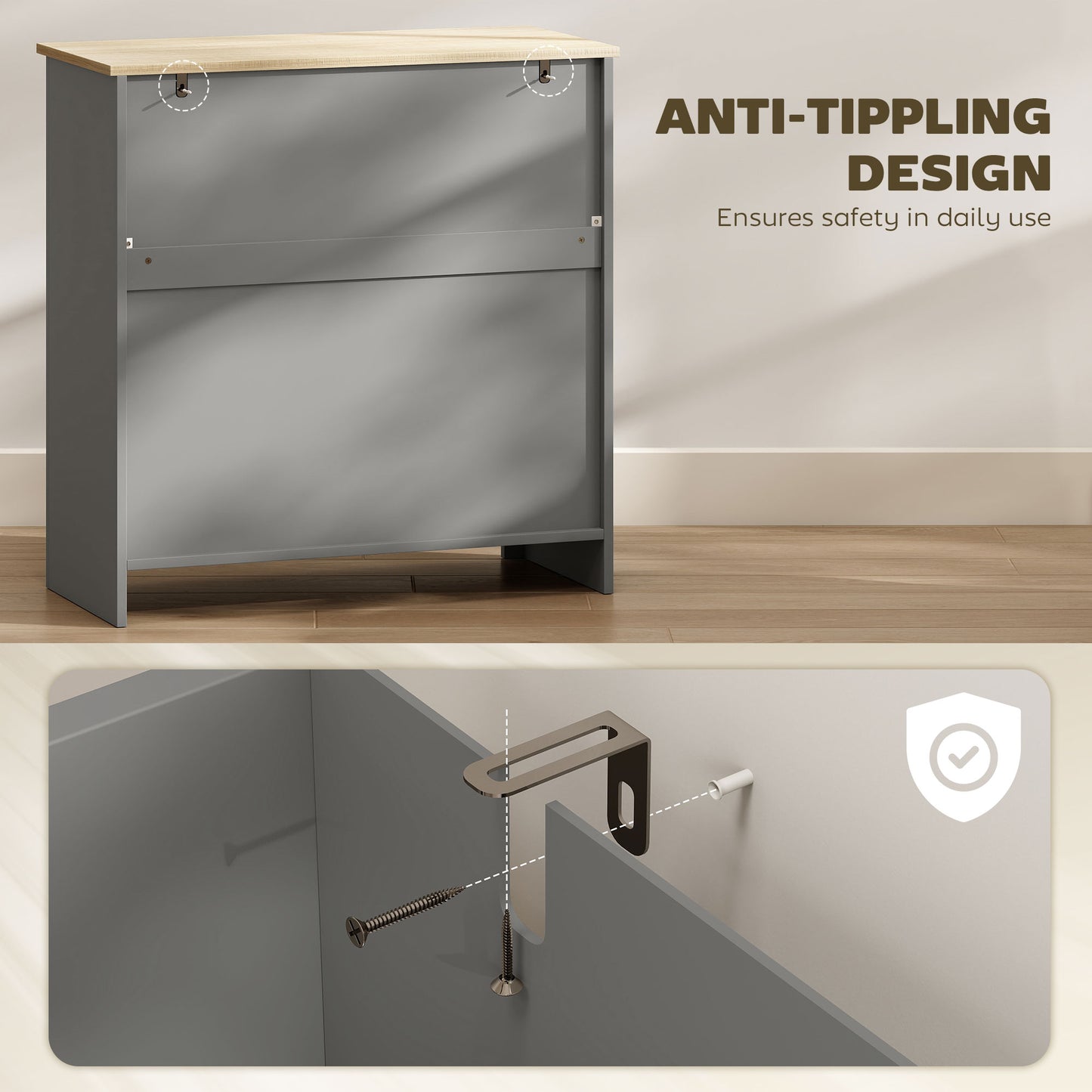 Sideboard Storage Cabinet with Adjustable Shelf, Drawer, Grey