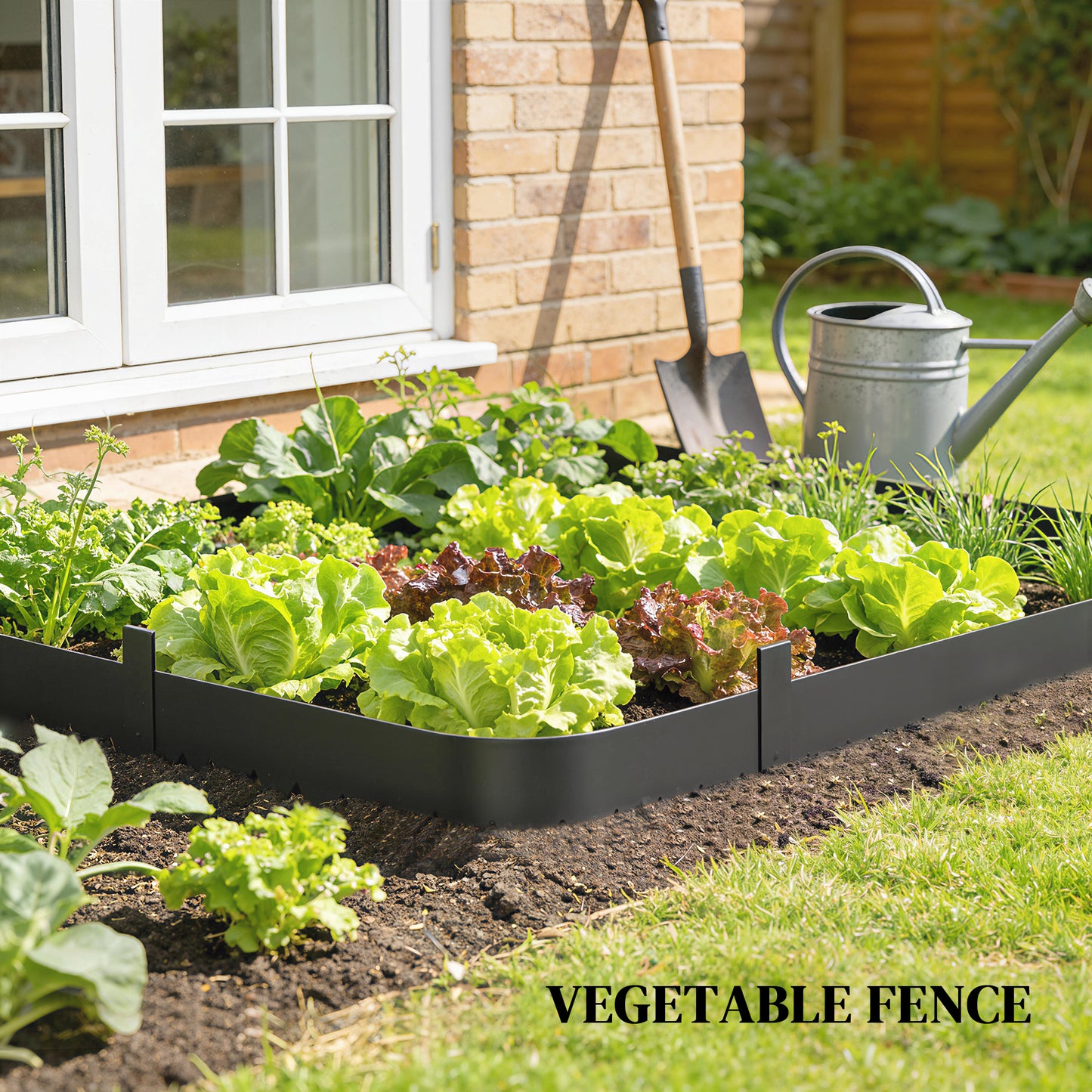 5pcs Garden Fence, No Dig Metal Outdoor Picket Fence Panels, Black