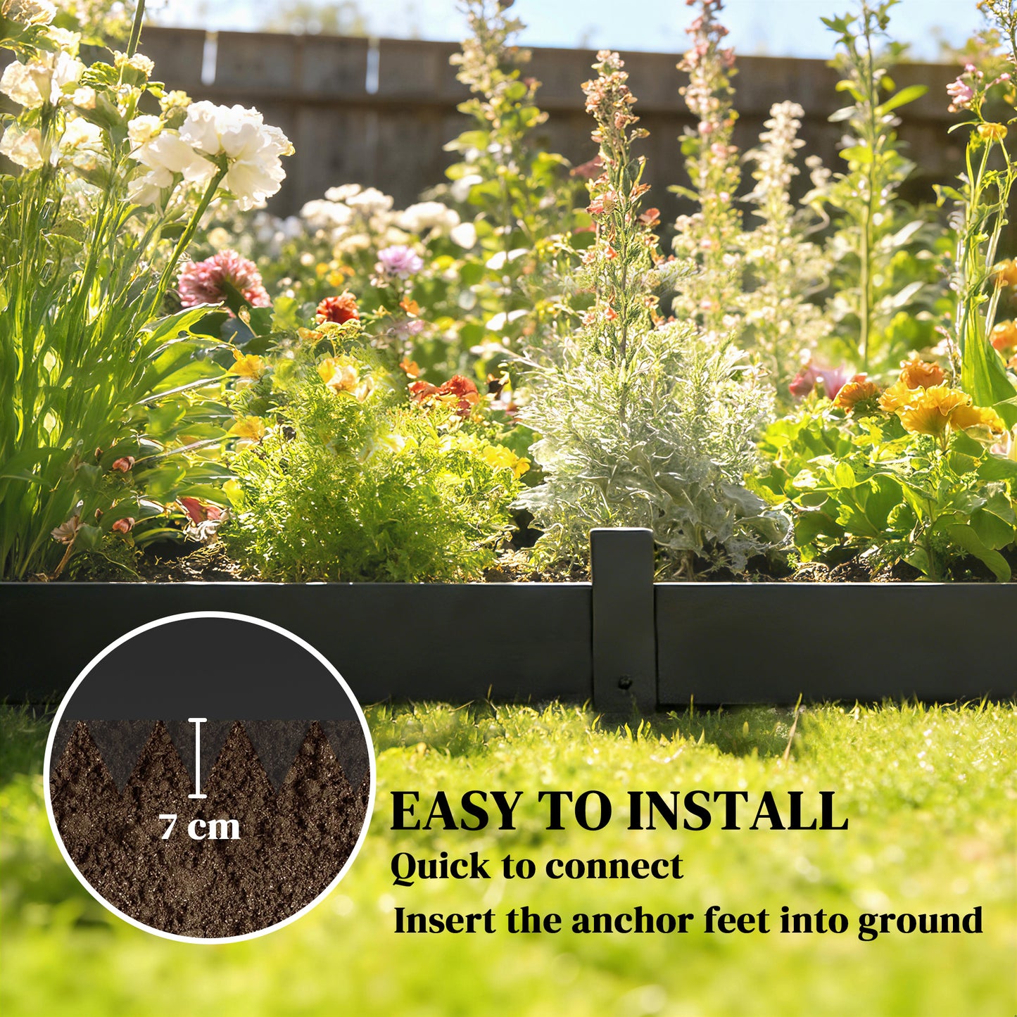 5pcs Garden Fence, No Dig Metal Outdoor Picket Fence Panels, Black