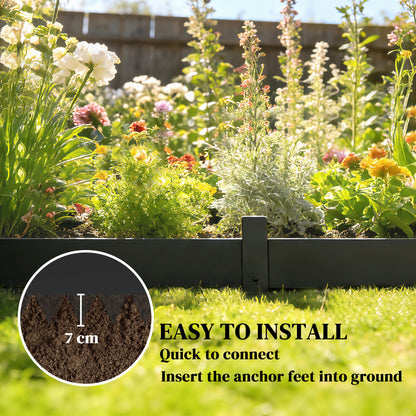 5pcs Garden Fence, No Dig Metal Outdoor Picket Fence Panels, Black