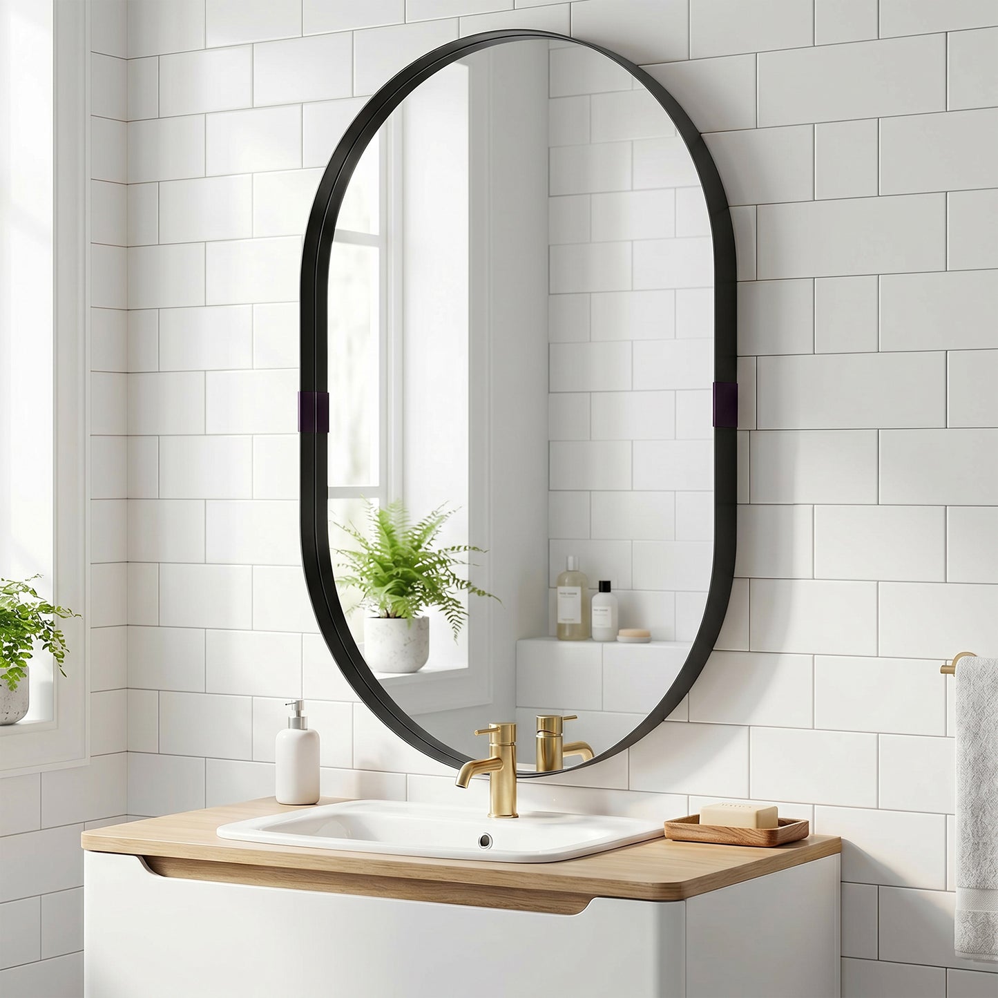 Wall Mirror with Elevated Aluminium Alloy Frame, 60 x 90 cm Bathroom Mirror with Tempered Glass for Living Room, Bedroom, Hallway, Black