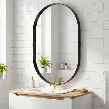 Wall Mirror with Elevated Aluminium Alloy Frame, 60 x 90 cm Bathroom Mirror with Tempered Glass for Living Room, Bedroom, Hallway, Black