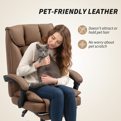 Pet-Friendly Leather Recliner Computer Chair with Footrest, Brown