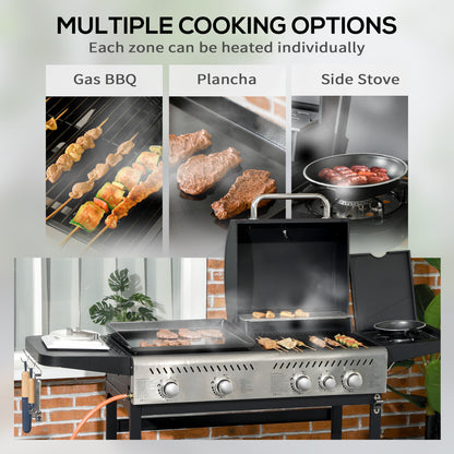 Gas Grill and Plancha with 12 kW 4+1 Burners for Garden Party