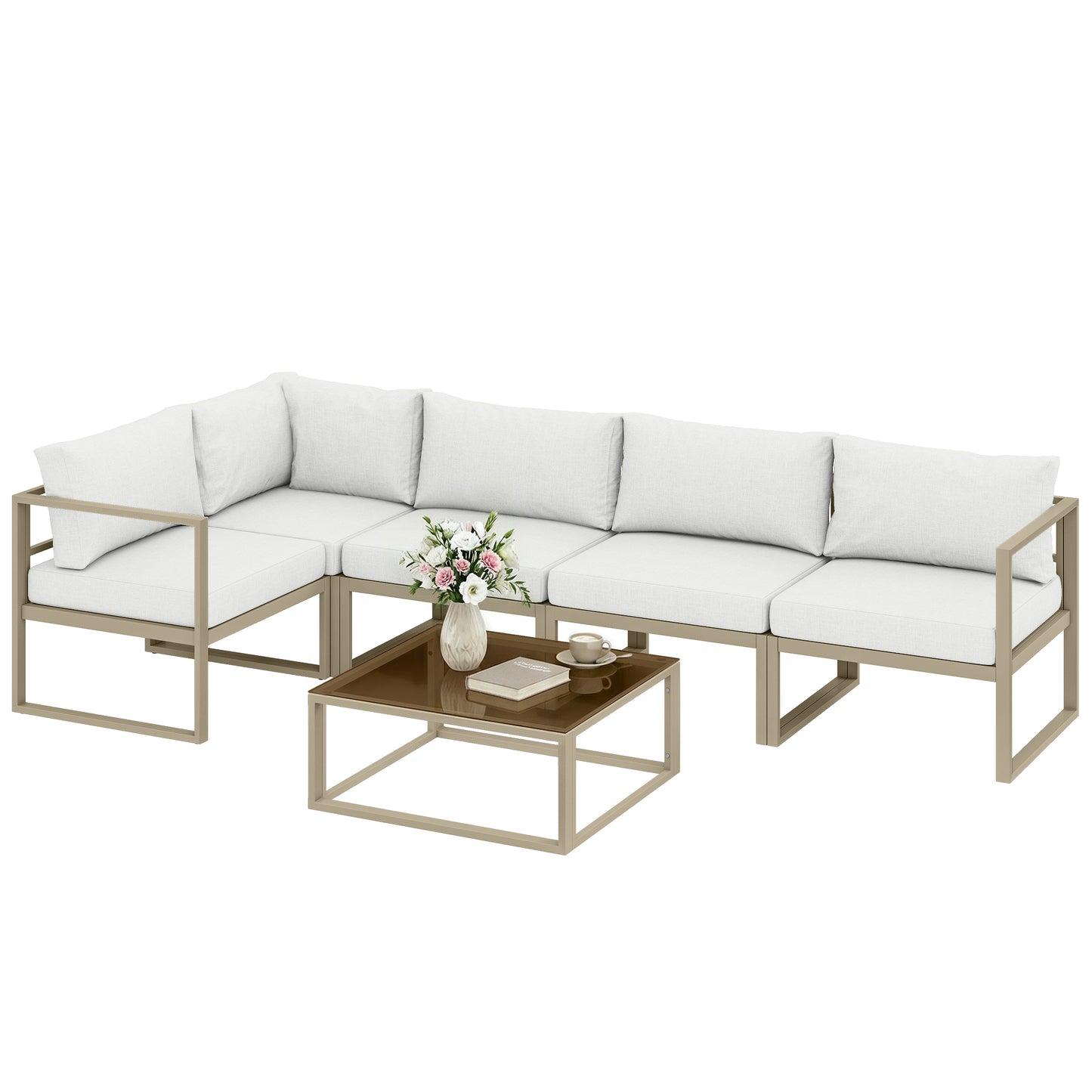 5 Seater Aluminium Garden Furniture Set with Table, Cushions, White
