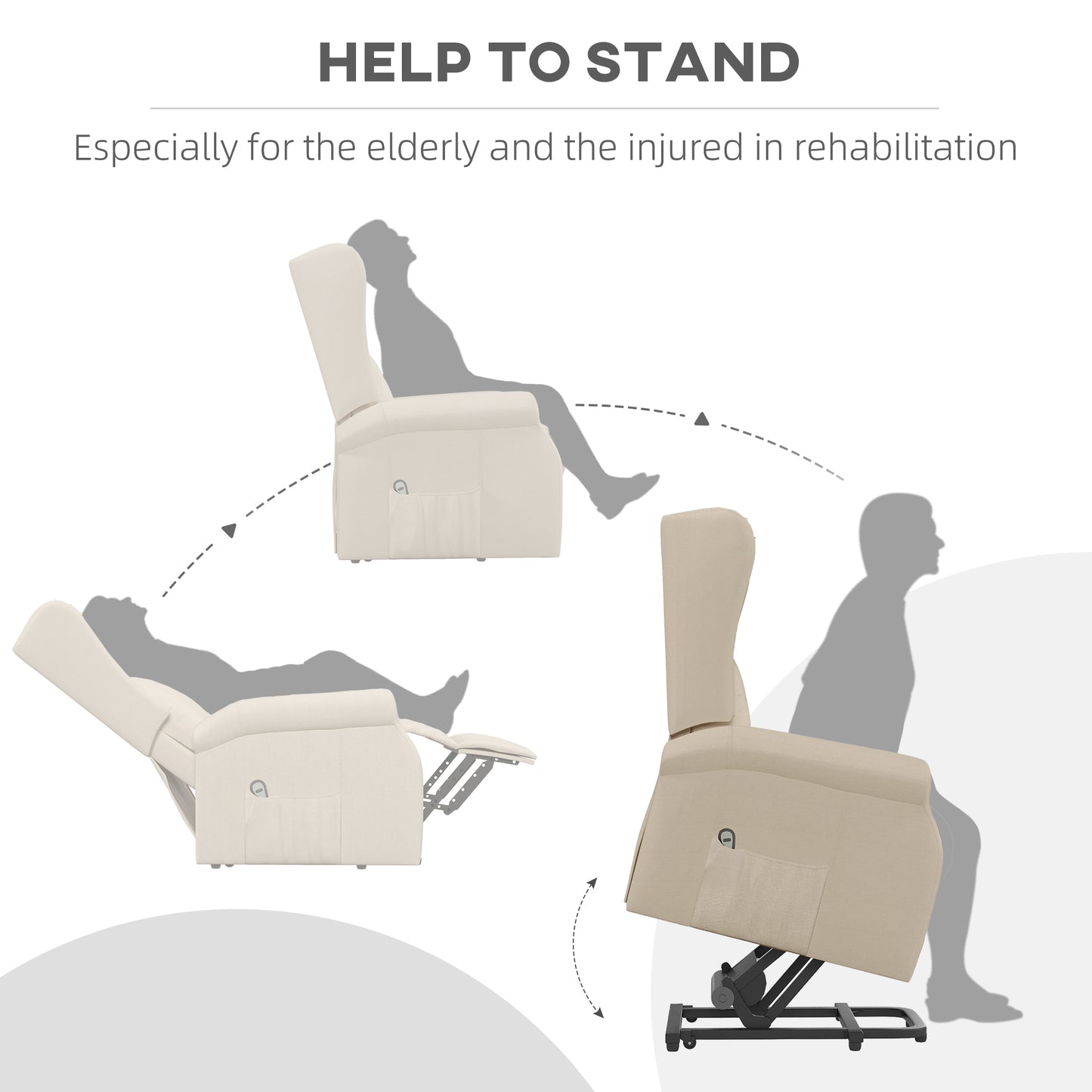 Power Lift Recliner Armchair, Electric Lift Chair for Elderly, Fabric Riser and Reclining Chair Beige