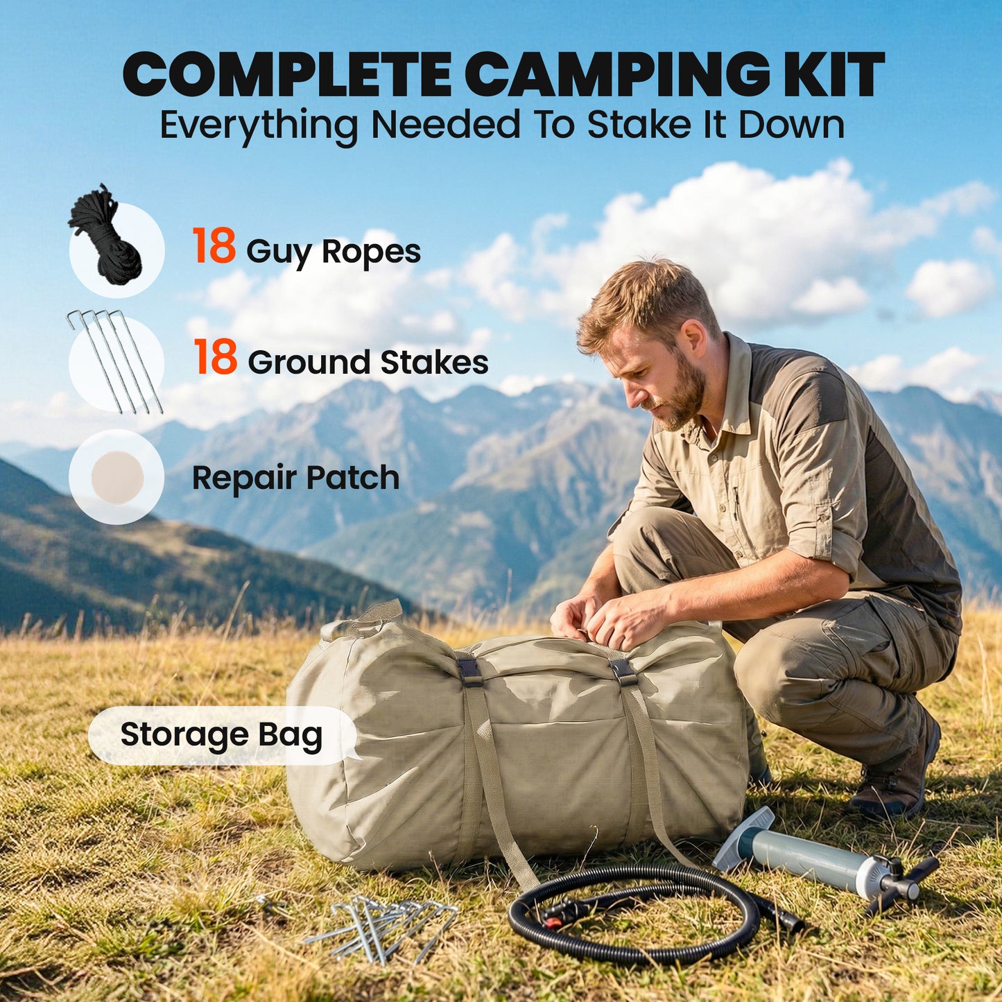 nflatable Tents Waterproof Glamping Tent with Stove Jack for 6-8 Person Khaki
