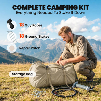 nflatable Tents Waterproof Glamping Tent with Stove Jack for 6-8 Person Khaki