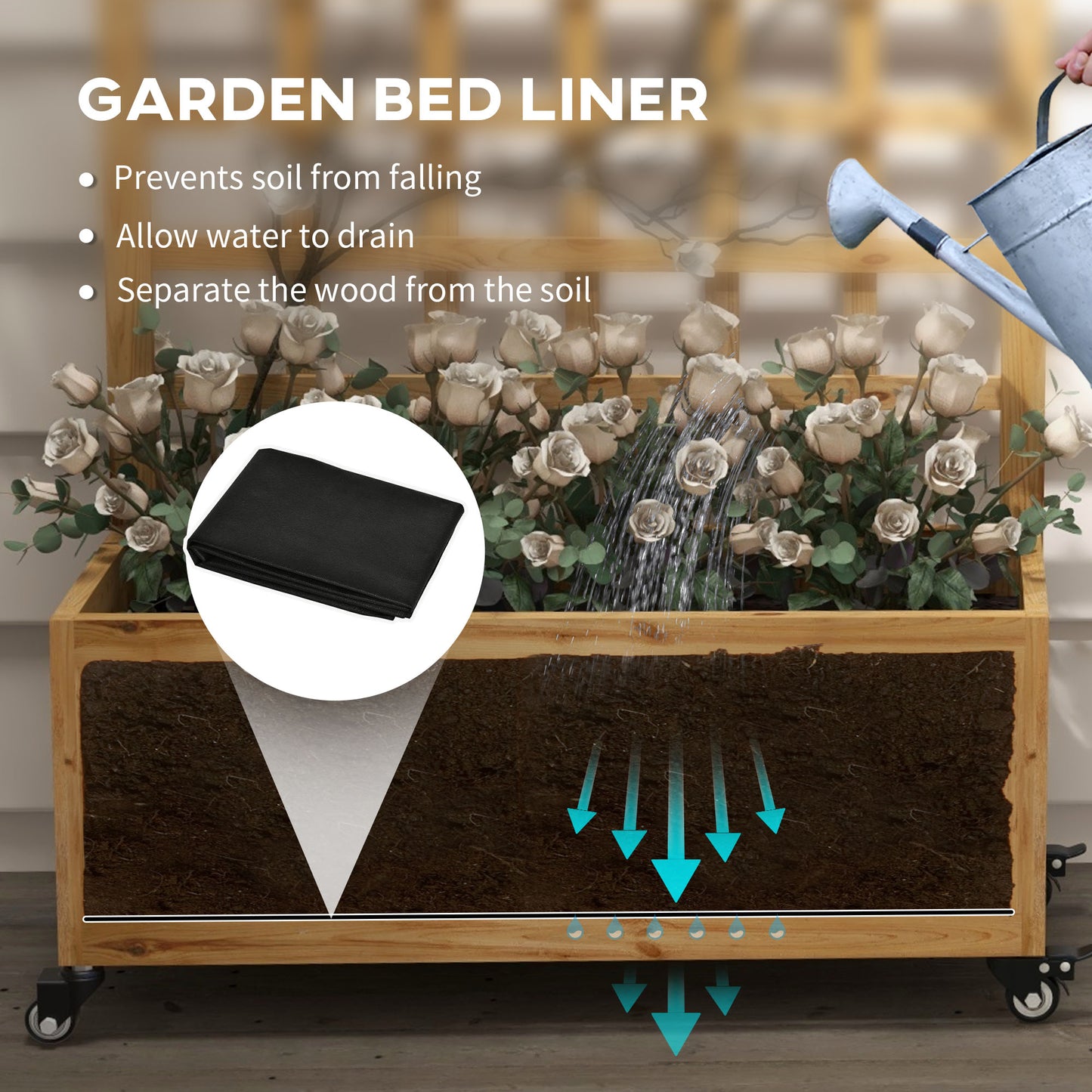 Warehouse Clearance Sale - Wooden Trellis Planter, Raised Garden Bed with Wheels and Bed Liner, to Climb and Grow Vegetables, Herbs and Flowers