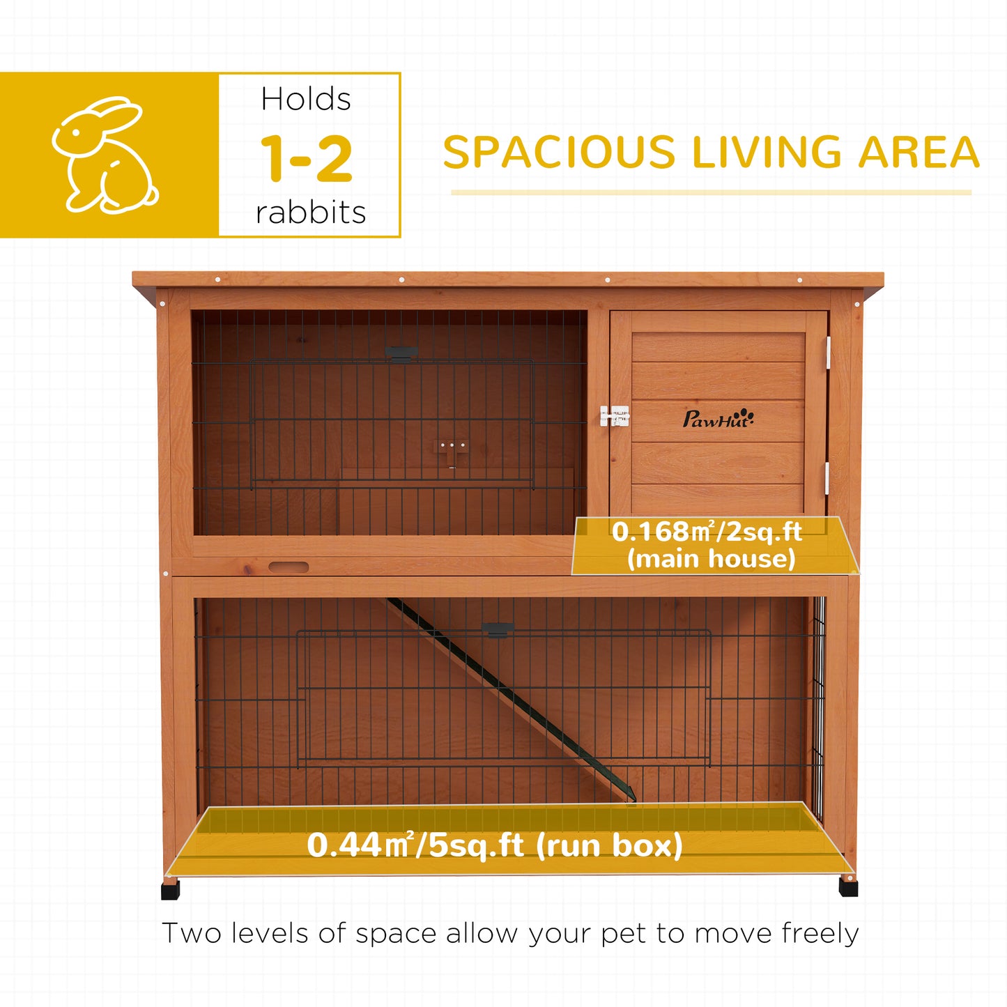 Wooden Rabbit Hutch Antiseptic Outdoor, for 1-2 Rabbits, Orange