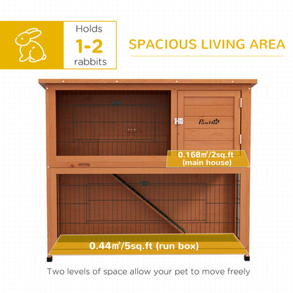 Wooden Rabbit Hutch Antiseptic Outdoor, for 1-2 Rabbits, Orange