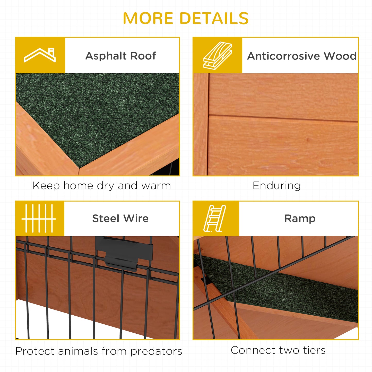 Wooden Rabbit Hutch Antiseptic Outdoor, for 1-2 Rabbits, Orange
