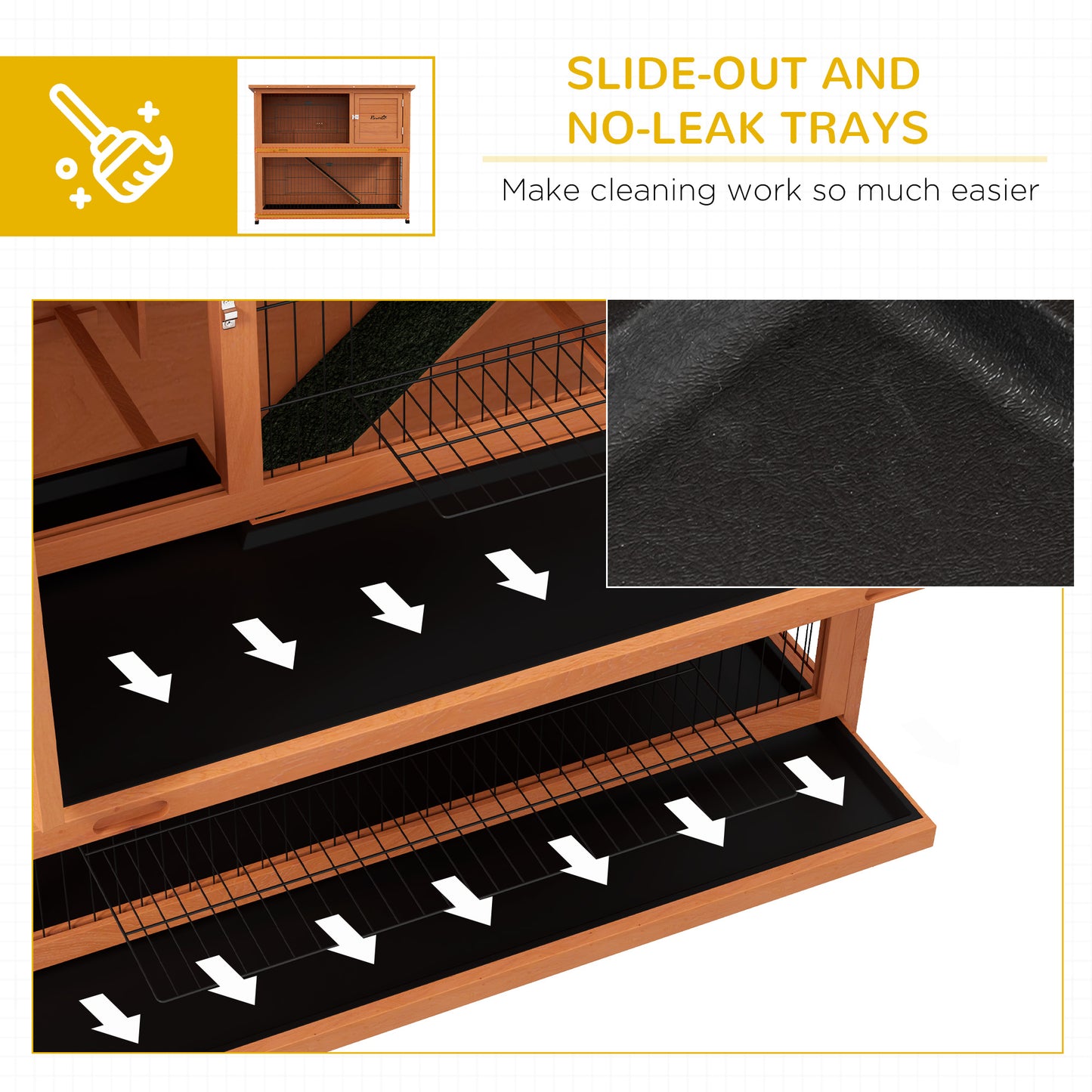Wooden Rabbit Hutch Antiseptic Outdoor, for 1-2 Rabbits, Orange