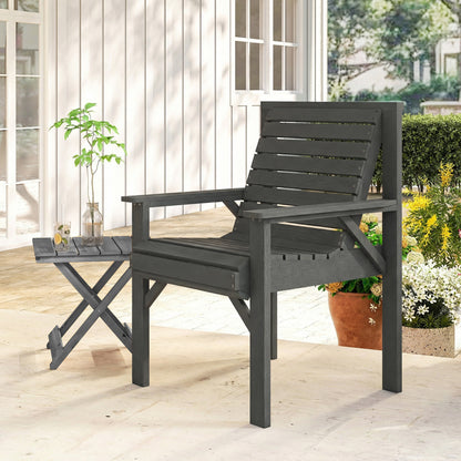 Wood Garden Chair Outdoor Dining Chair with Curved Seat, Grey