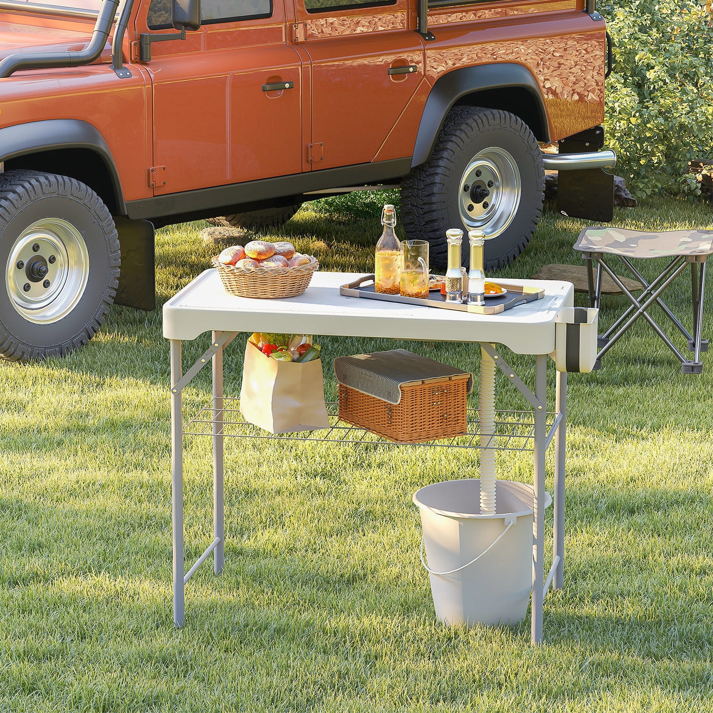 Folding Fish Cleaning Table Camping Sink Table with Faucet, White