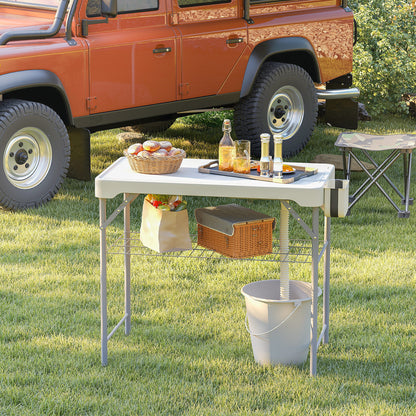 Folding Fish Cleaning Table Camping Sink Table with Faucet, White